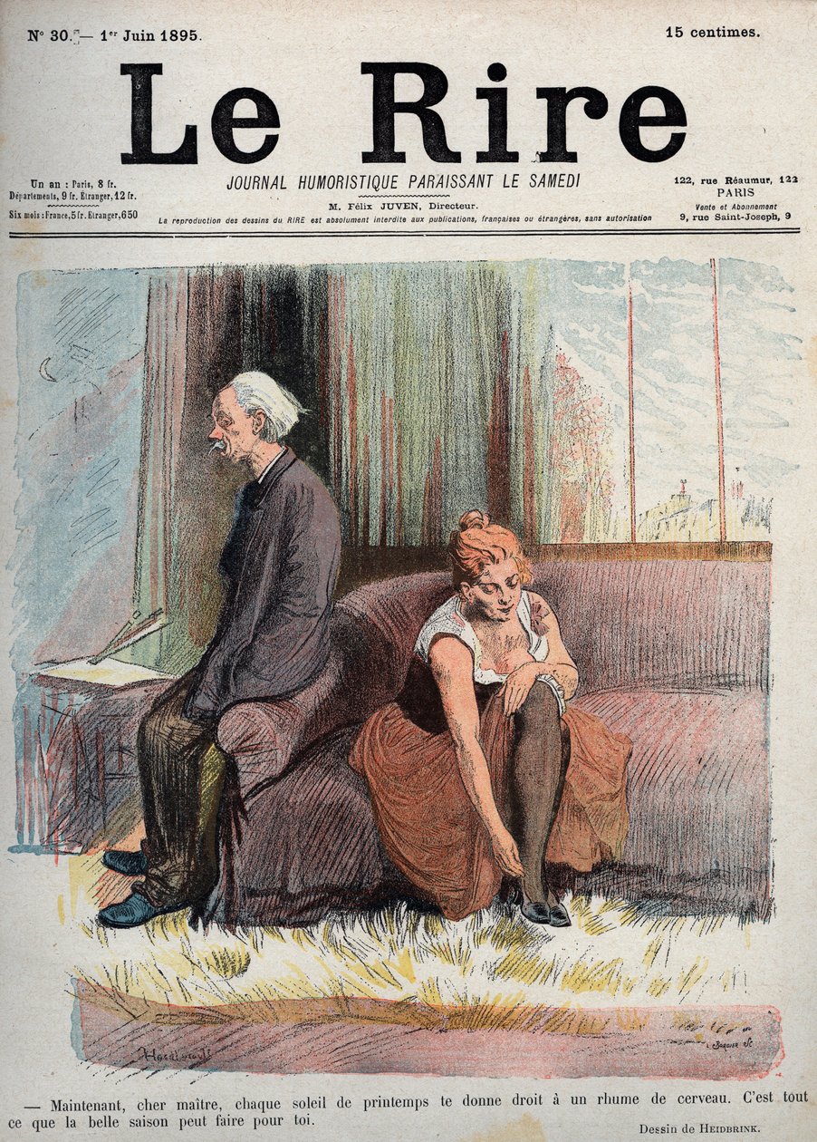 Agora, querido mestre, cada sol da primavera lhe dá o direito a uma constipação cerebral, isso é tudo que a boa estação pode fazer por você - desenho de Oswald Heidbrink em "The Laughter Humouristic Journal appearing on Saturday" Número 30. 1 de Junho de Unknown artist