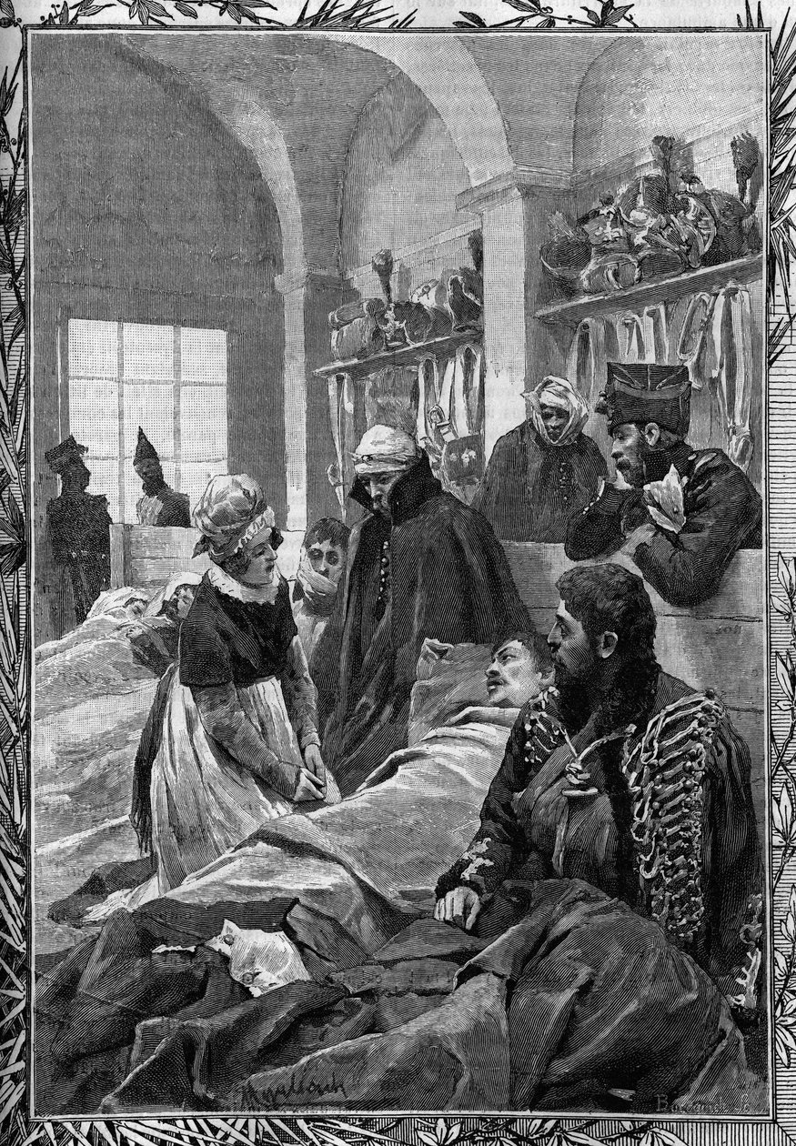 A Enfermeira Marguerite Favet tratou a inteligência no Hospital de Campo durante a Guerra de 1813 contra os Alemães. de Unknown artist