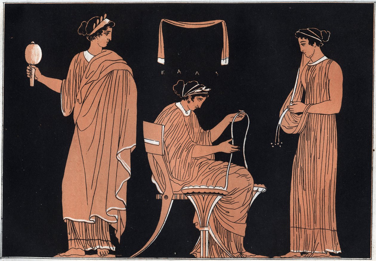 Odisséia de Homero: Penelope e seus servos - gravura de "Usos e costumes de todos os povos do Universo". Ou melhor, a História do governo, das leis, das milícias, da religião de todas as nações desde os tempos mais remotos até aos nossos dias" 1856 de Unknown artist