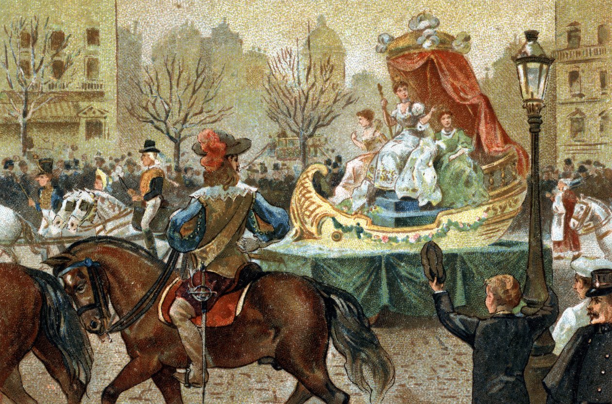 Antigo costume celebrado na região da Ile de France: em meados da Quaresma em Paris. Cromolitografia do final do século XIX. de Unknown artist