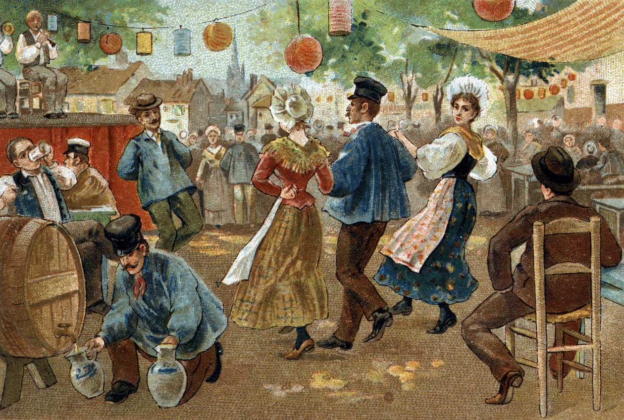 Antigo costume celebrado na região da Flandres: A Feira Flamenga. Cromolitografia do final do século XIX. de Unknown artist