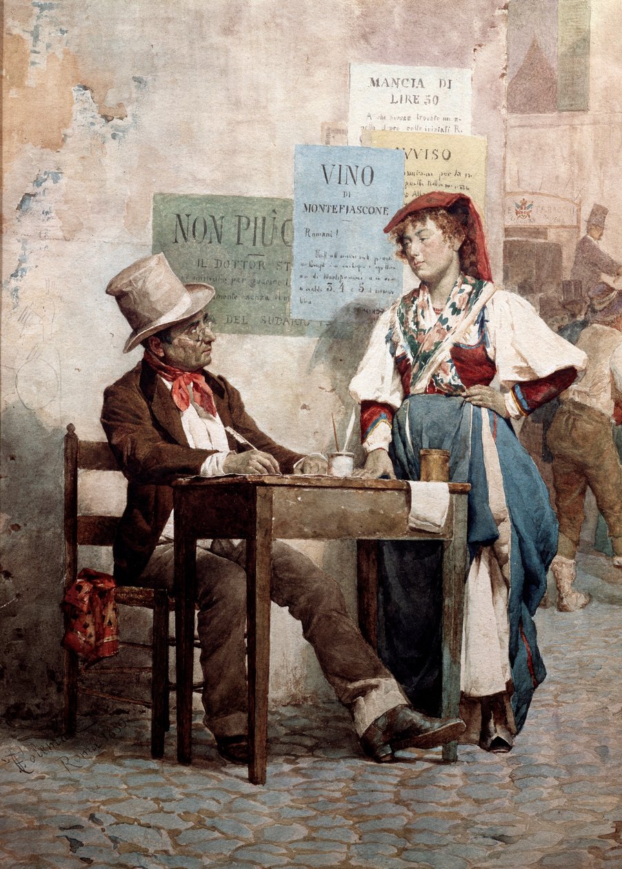Velho: o escritor público em Roma. A aguarela do século XIX Roma, Museo del Folklore de Unknown artist