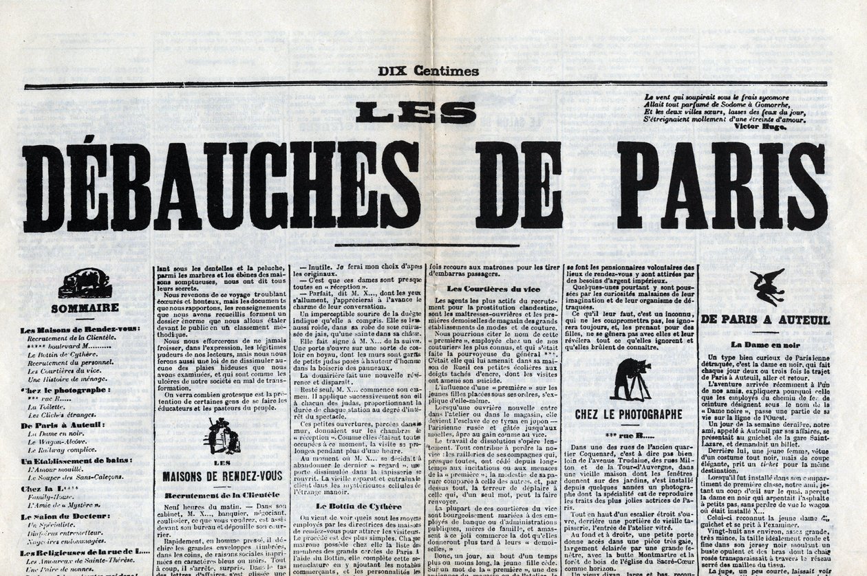 Um dos jornais "Les debauches de Paris", do final do século XIX. de Unknown artist