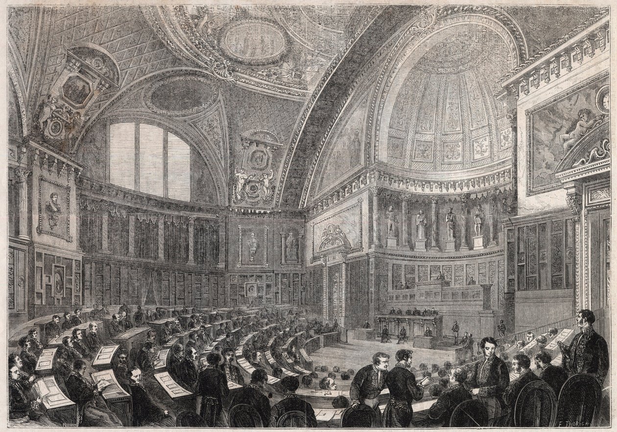 Abertura da sessão do Senado e Admissão do General Charles Cousin Montauban (1796-1878), Visconde de la Gueronniere et de Forcade, 2 de dezembro de Unknown artist