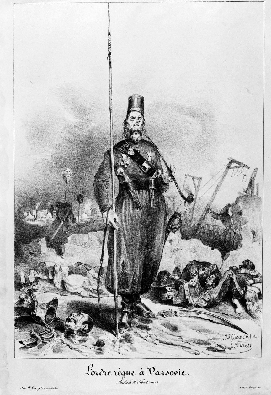 A ordem reina em Varsóvia. Desenho animado de Grandville e Forest sobre as palavras do Marechal Sebastiani de la Porta (1772-1851) (ministro e embaixador de Louis Philippe). de Unknown artist