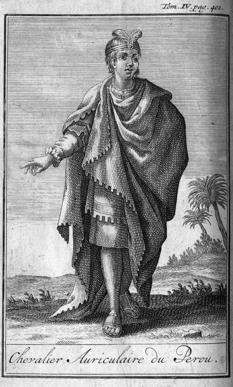 Ordens de Cavalaria. Cavaleiro da Orelha do Peru. Na "História das ordens militares ou cavaleiros, das milícias seguras e rotineiras de ambos os sexos, que foram estabelecidas até agora". Edição tirada de Abbe Giustiniani, R.P.Bonani, M. Herman, Schoonebee de Unknown artist