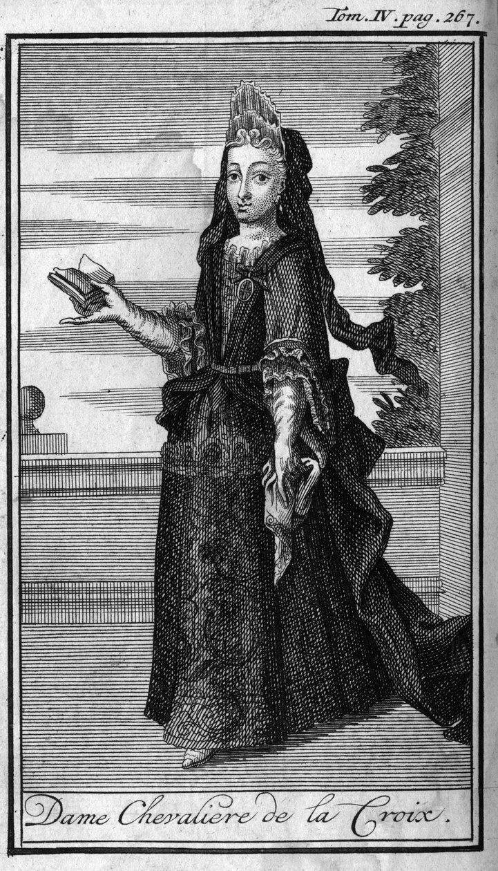 Ordens de Cavalaria. Lady Chevaliere of the Cross na Áustria no século XVII. Na "História das ordens militares ou cavaleiros, das milícias seguras e rotineiras de ambos os sexos, que foram estabelecidas até agora". Edição tirada de Abbe Giustiniani, R.P.Bo de Unknown artist