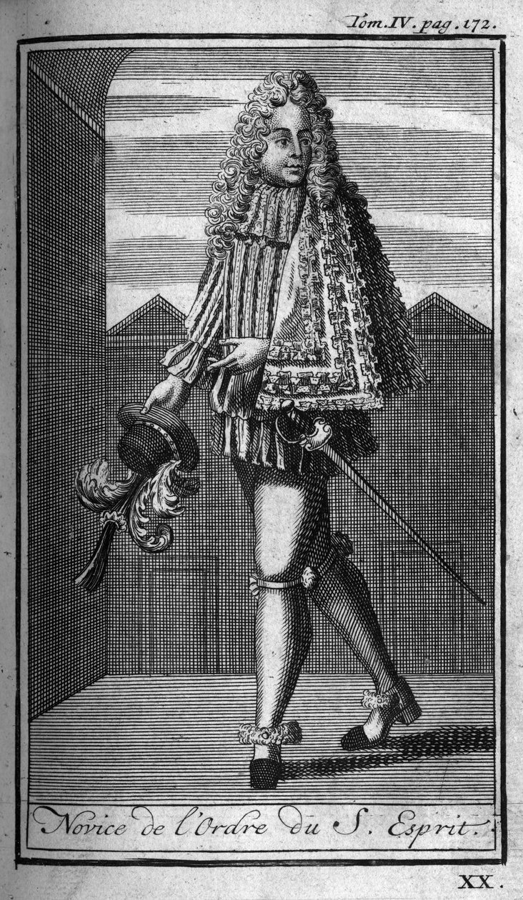 Ordens do Knight. Noviça do Espírito Santo (Ordem do Espírito Santo) na França no século XVI. Na "História das ordens militares ou cavaleiros, das milícias seguras e rotineiras de ambos os sexos, que foram estabelecidas até agora". Edição tirada de Abbe de Unknown artist