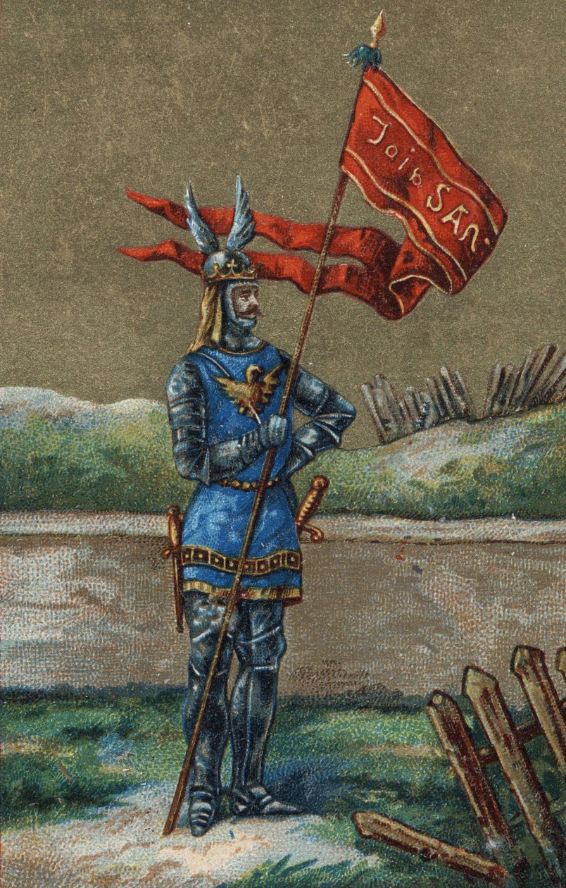 Oriflame ou bandeira do Rei de França Carlos V (1364-1380). Cromolitografia do século XIX. de Unknown artist