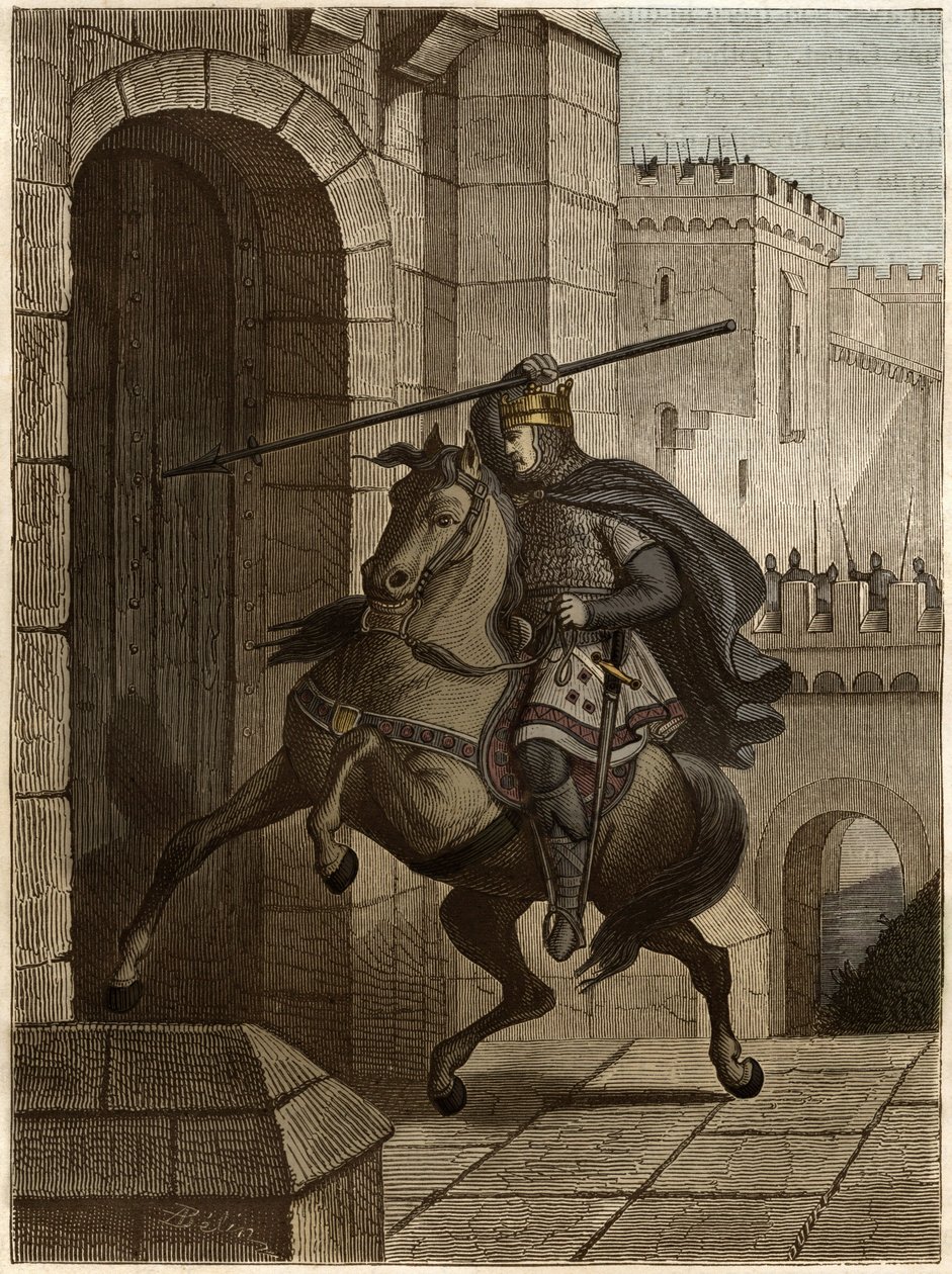 Otto II, Santo Imperador Romano antes de Paris - Otton II do Santo Império, conhecido como o Roux (955-983) irrita não poder penetrar em Paris (sede de Paris, 978), caminha sob as muralhas da cidade para plantar a sua lança na porta - de Unknown artist