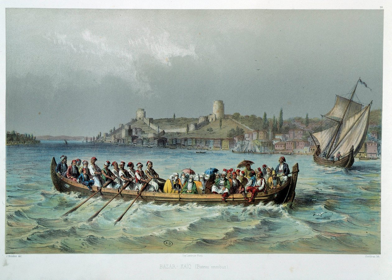 Império Otomano: barco omnibus em Constantinopla (Istambul). Litografia do século XIX. Artes Decorativas, Paris de Unknown artist