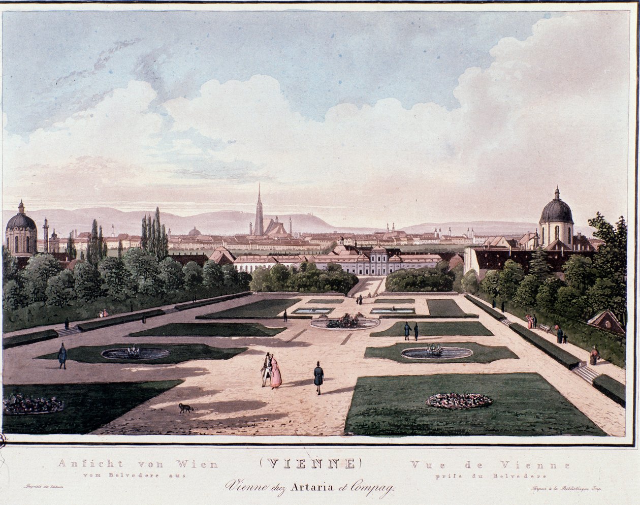 Visão geral de Viena de Belvedere, Áustria. Gravura a partir de 1830 Colecção privada de Unknown artist
