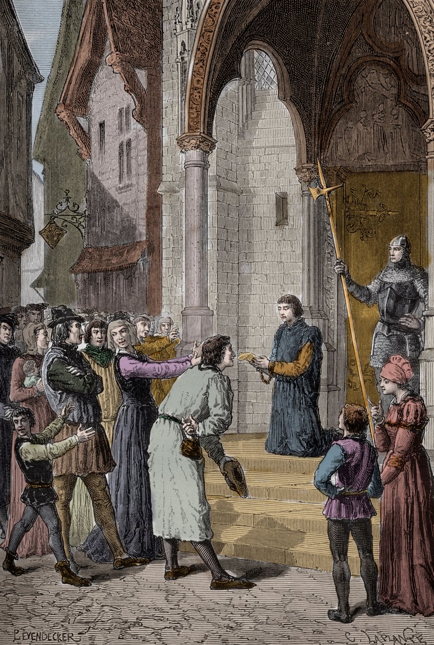 PERKIN WARBECK (c1474-1499) impostor flamengo; confesso ser Richard, Duque de York, segundo dos filhos de Edward Iv - Lendo sua confissão fora de Westminster Hall, Londres de Unknown artist