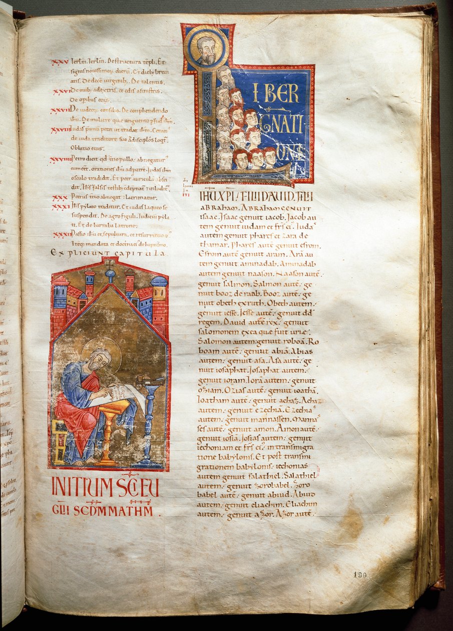 Página de uma bíblia iluminada (Ms.721-Foglio 190r) do início do século XII. Dim. 52,5x36 cm Roma, Biblioteca Casanatense de Unknown artist