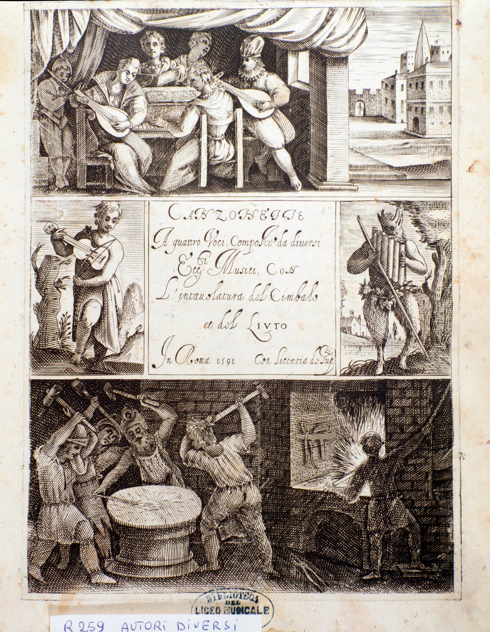 Página de ilustrações para várias canções (gravura de Unknown artist