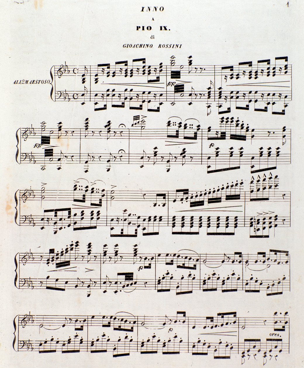 Página da partitura Hino popular para Pio IX de Gioacchino Rossini de Unknown artist