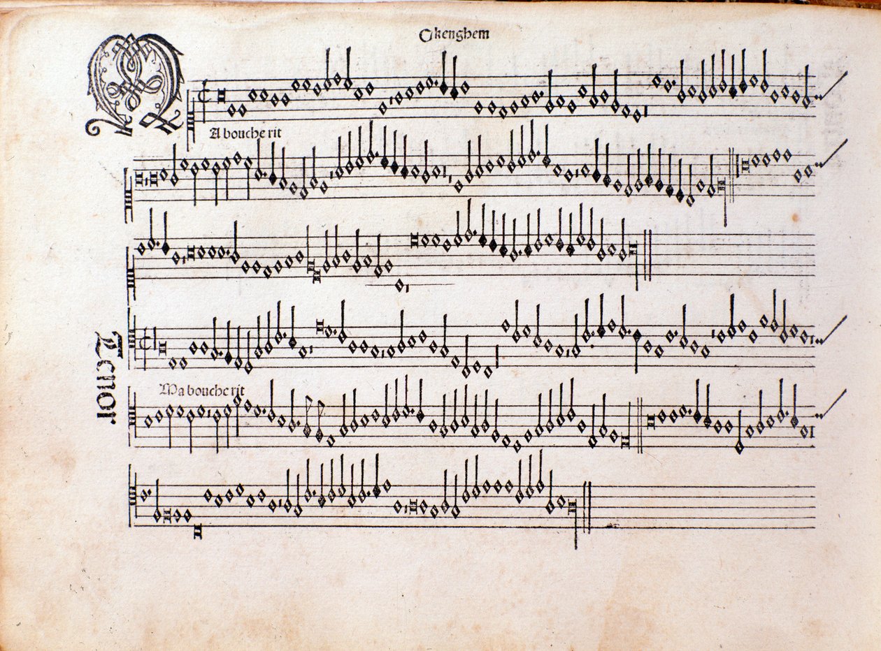 Página da partitura musical de Harmonice Musices Odhecaton de Ottaviano Petrucci (1501) de Unknown artist