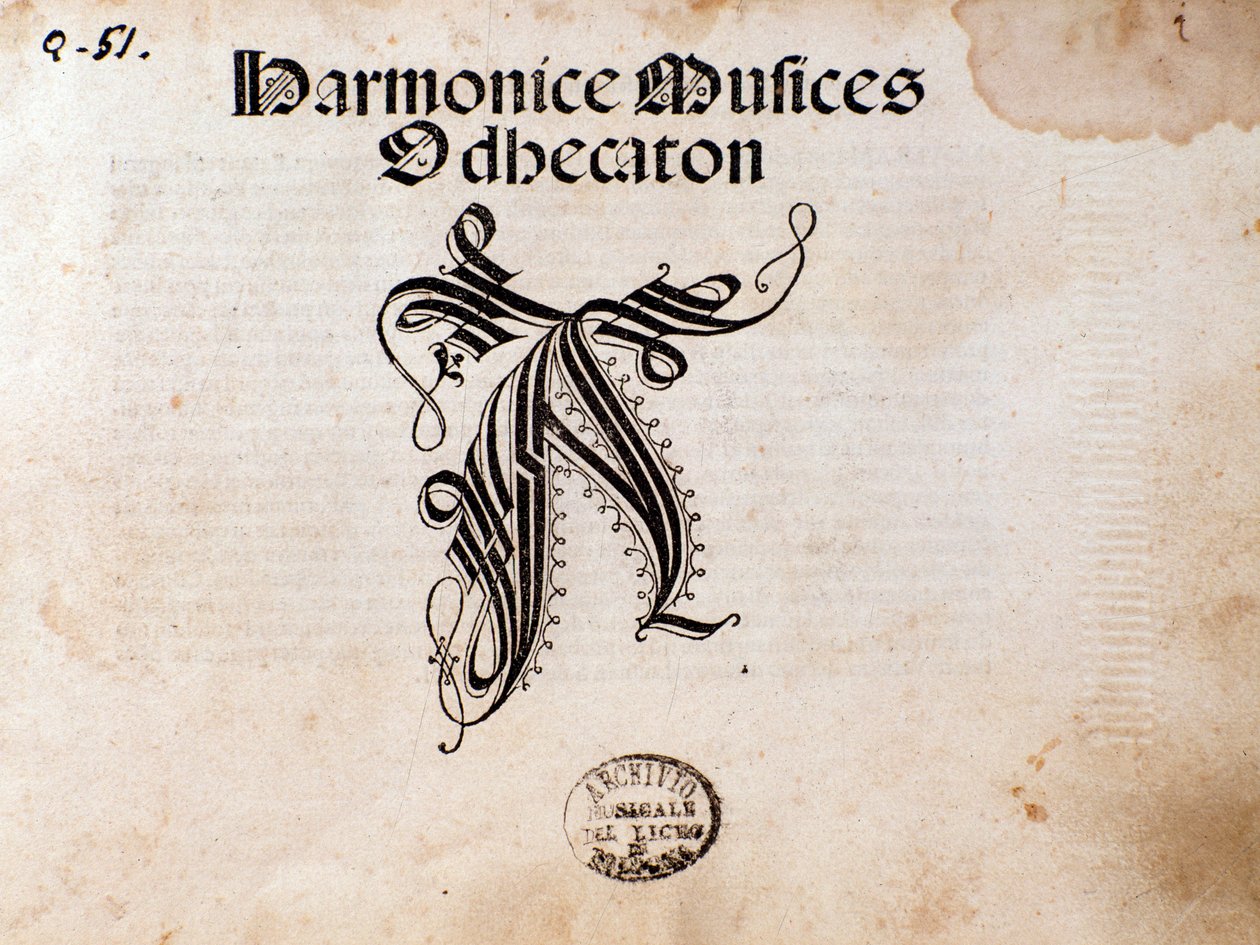 Página da partitura musical de Harmonice Musices Odhecaton de Ottaviano Petrucci (1501) de Unknown artist