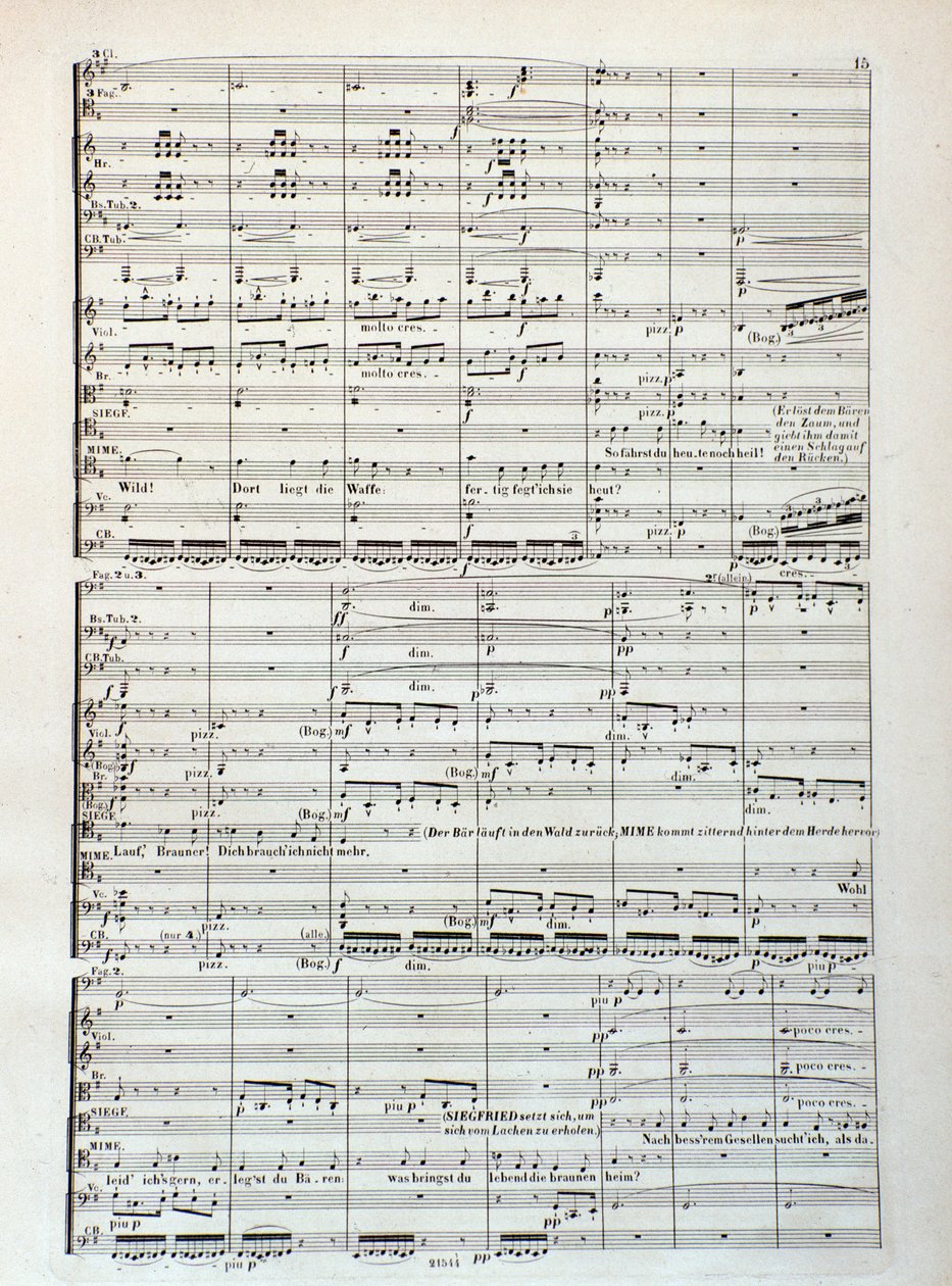 Página da partitura de Siegfried, ópera de Wagner de Unknown artist