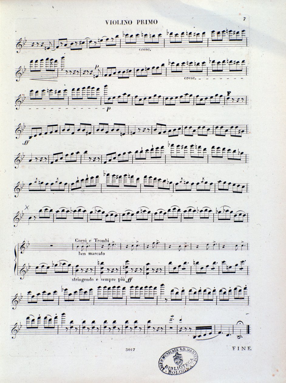 Página da partitura do primeiro violino de ouverture n°11 de Kalliwoda de Unknown artist
