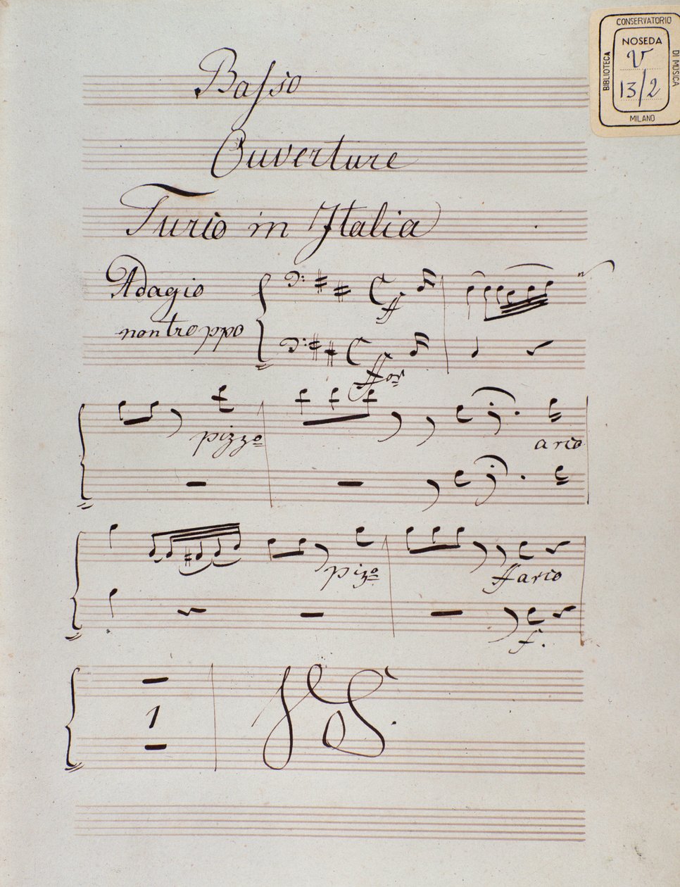 Página da partitura da abertura do The turk na Itália por Gioacchino Rossini de Unknown artist