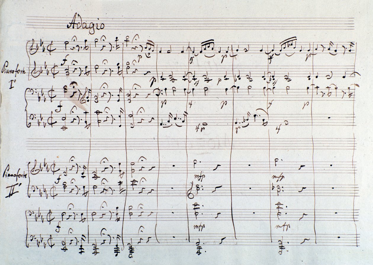 Página da sinfonia reduzida a dois pianos e oito mãos de Die Zauberflote, ópera de Mozart, versão de Lichtenthal (século XIX) de Unknown artist