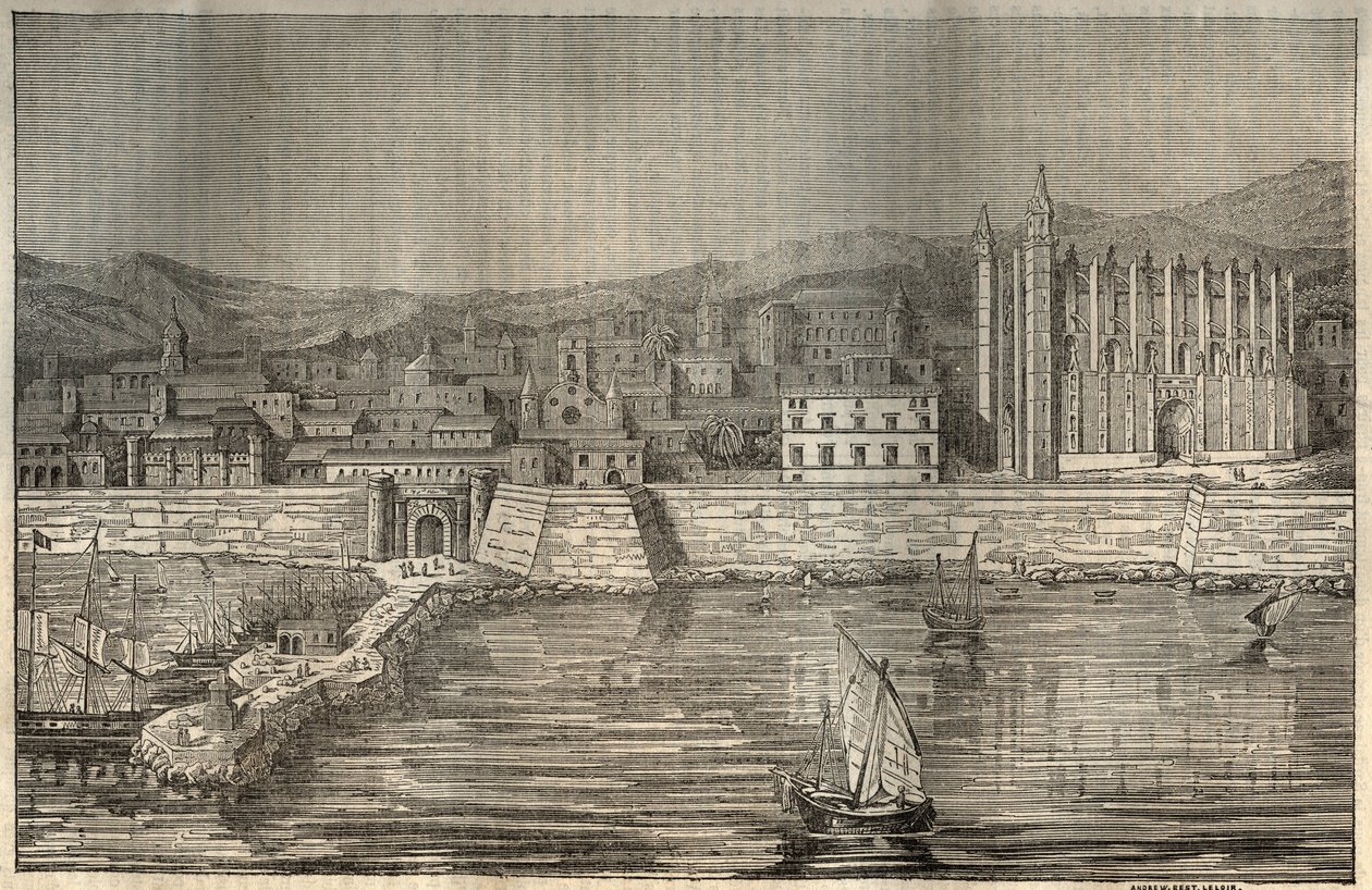 Palma de Maiorca, Mallorca (Mallorca), Ilhas Baleares - gravura 1837 de Unknown artist