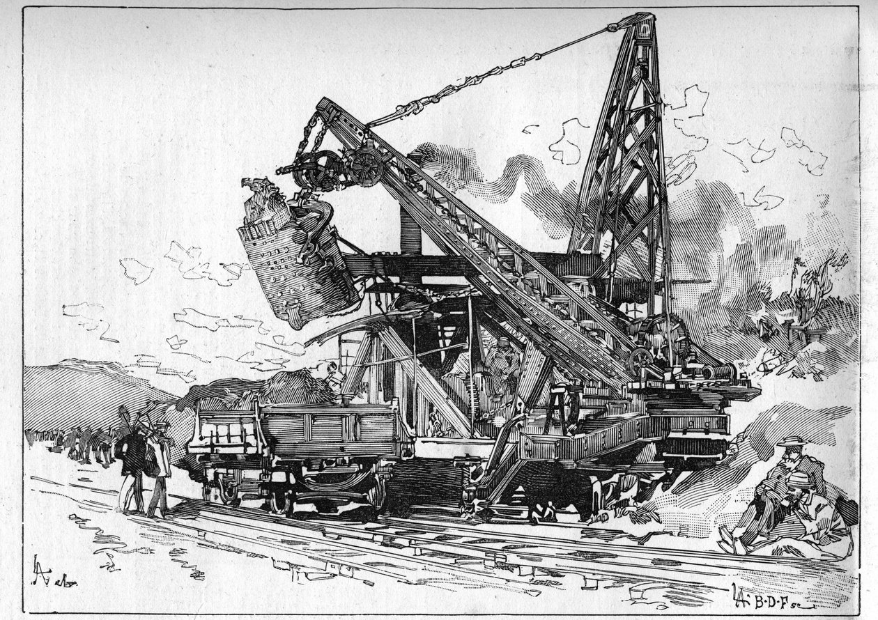 O Canal do Panamá funciona. Máquinas principais: Escavadora Osgood. Gravação em "Le Monde Illustré". de Unknown artist