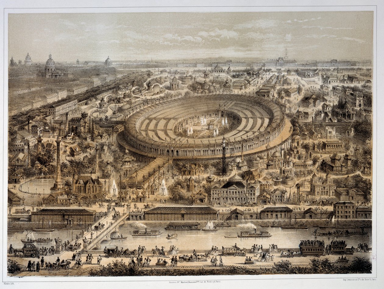 Vista panorâmica da Exposição Mundial de 1867 em Paris. Paris, Musee Carnavalet de Unknown artist