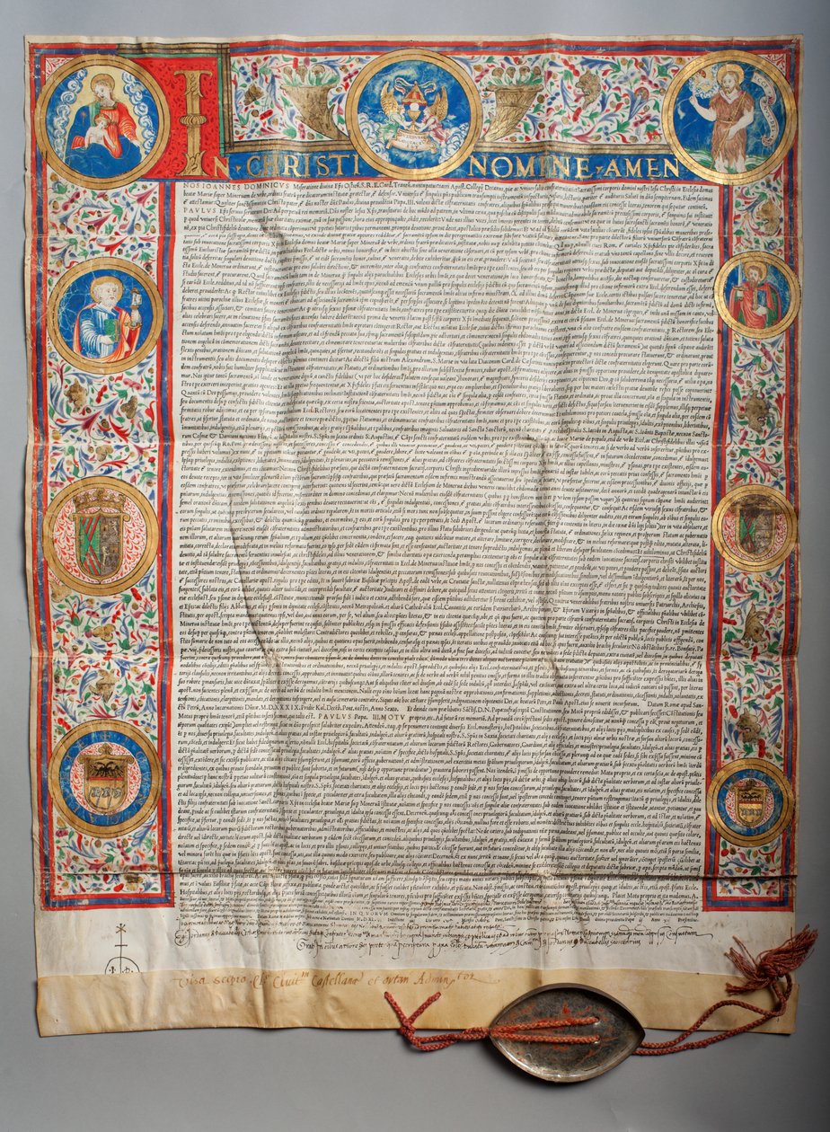 Touro papal. Papa Paulo III, Eucaristia. Pergaminho. Pintura em miniatura. 1535. de Unknown artist