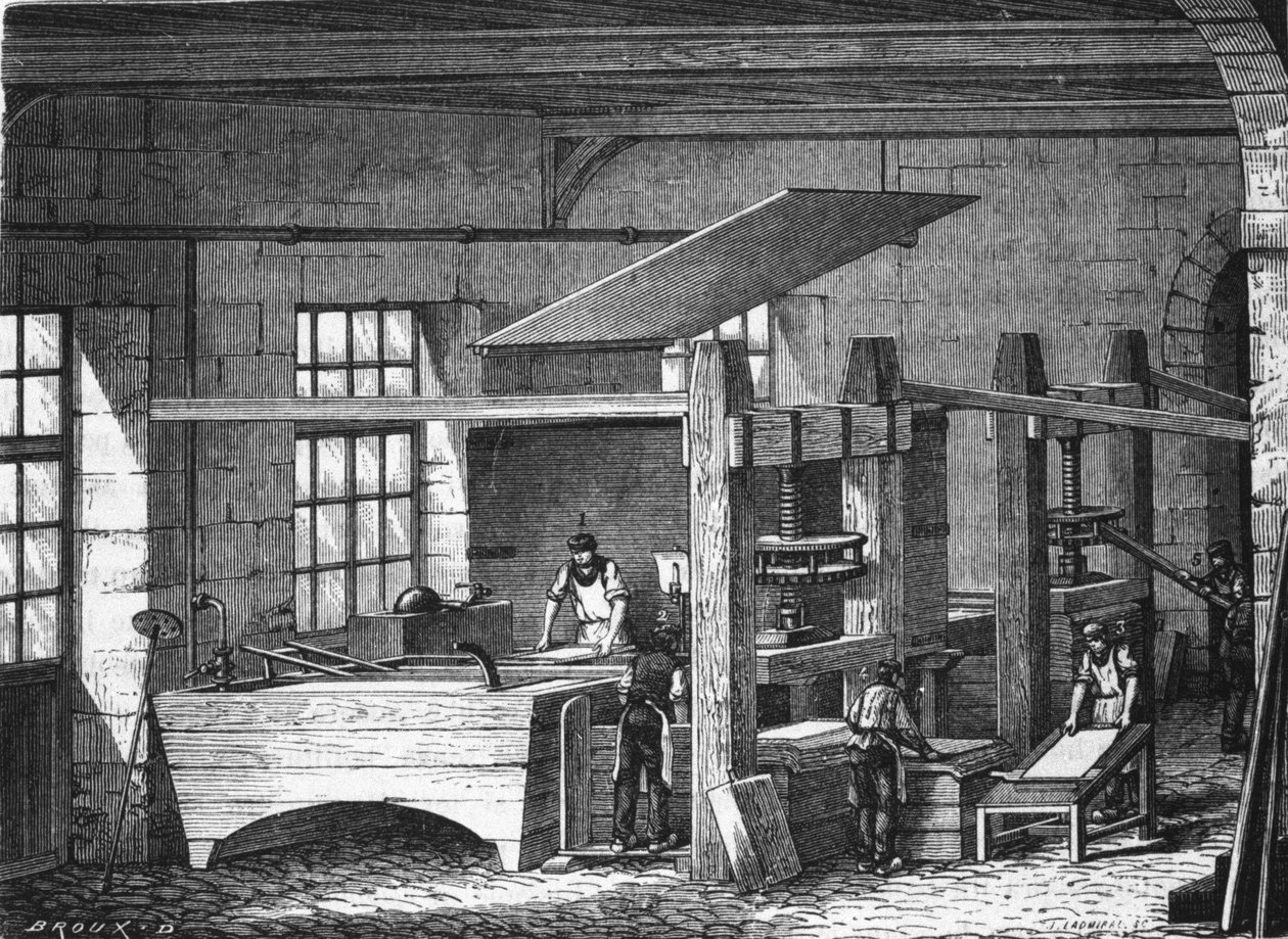 Fabrico de papel no século XIX. de Unknown artist