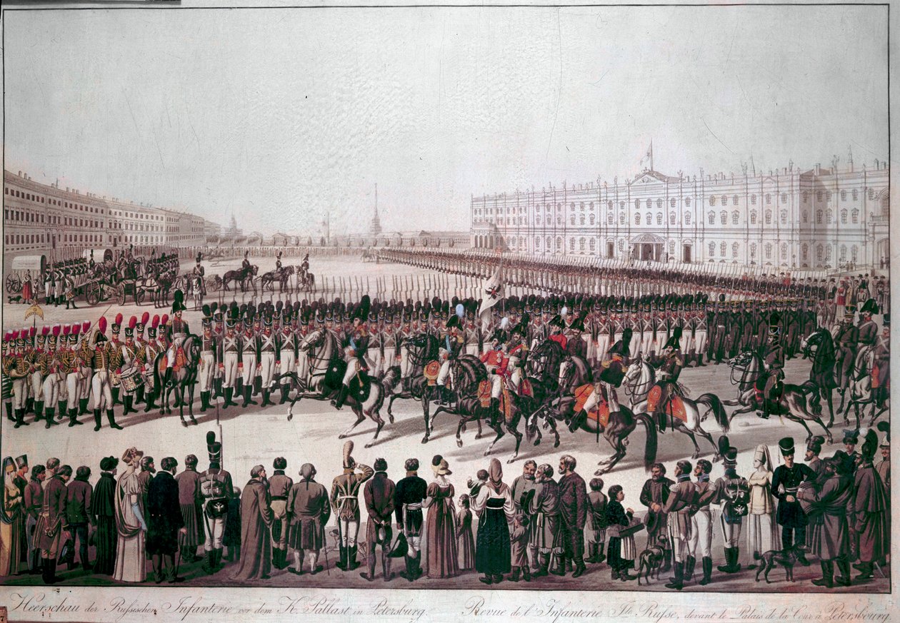 Desfile da Infantaria Russa. Estampas do início do século XIX. de Unknown artist