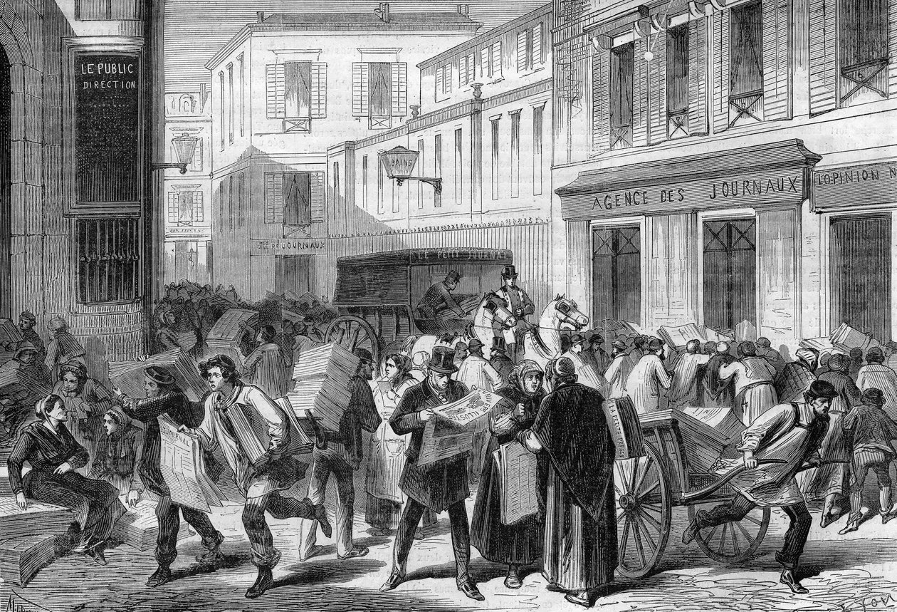 Paris 1869: a sala dos jornais, rue du croissant. de Unknown artist