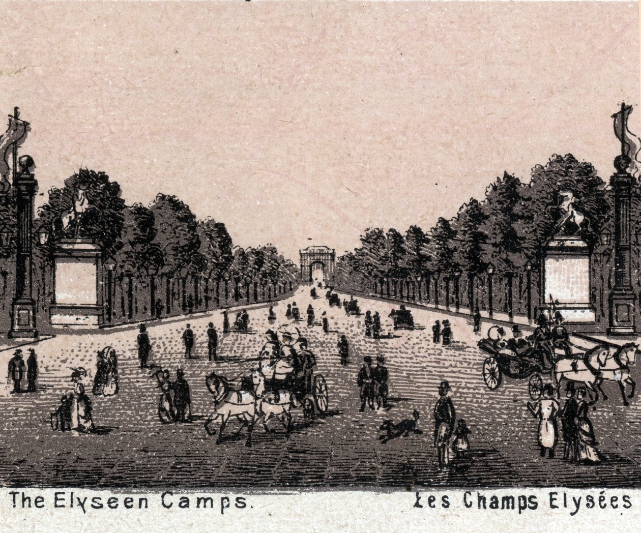 Paris, França: vista dos Campos Elíseos (Champs-Elysees). em "O mundo ilustra 168 vistas" Sem data (final do século XIX) de Unknown artist