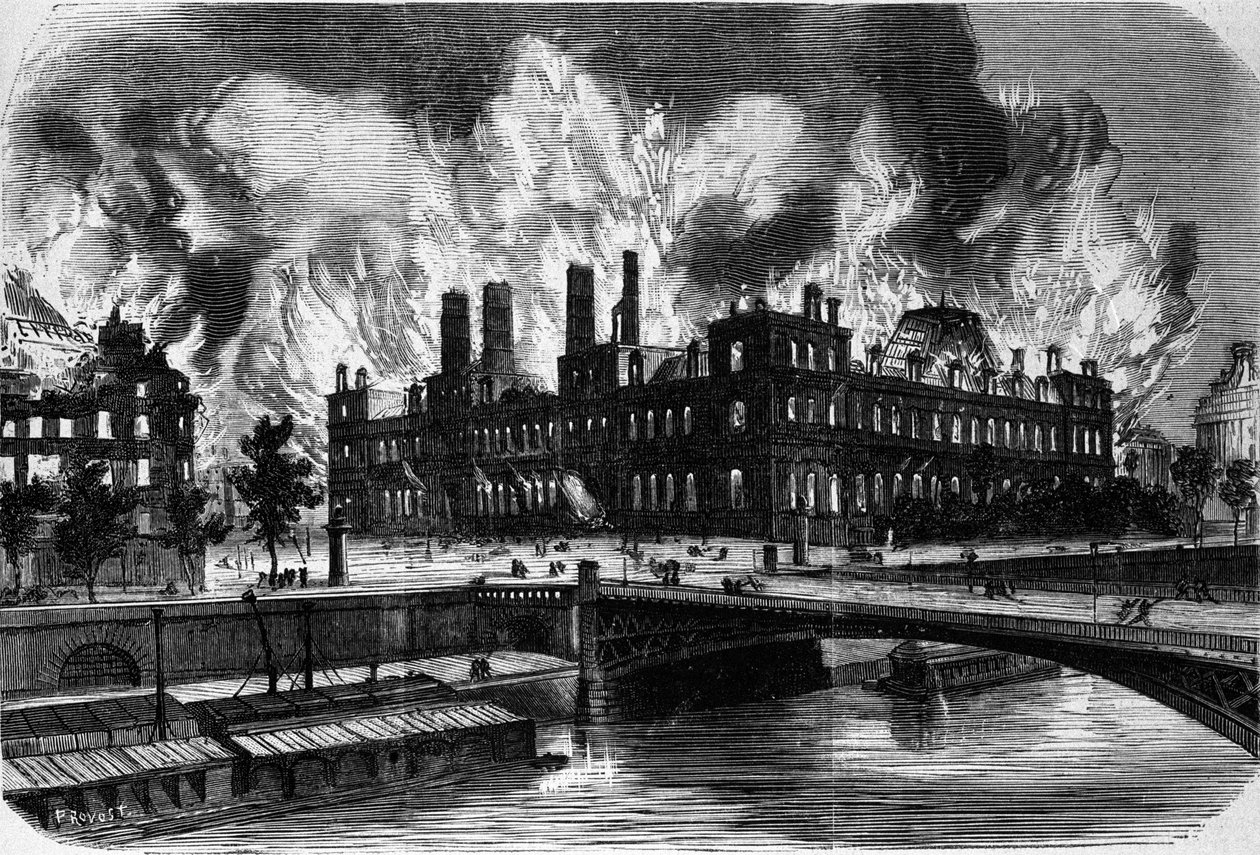 Paris, a Comuna. Incêndio do Hotel de Ville, a 24 de Maio de 1871. Gravura do século XIX. de Unknown artist