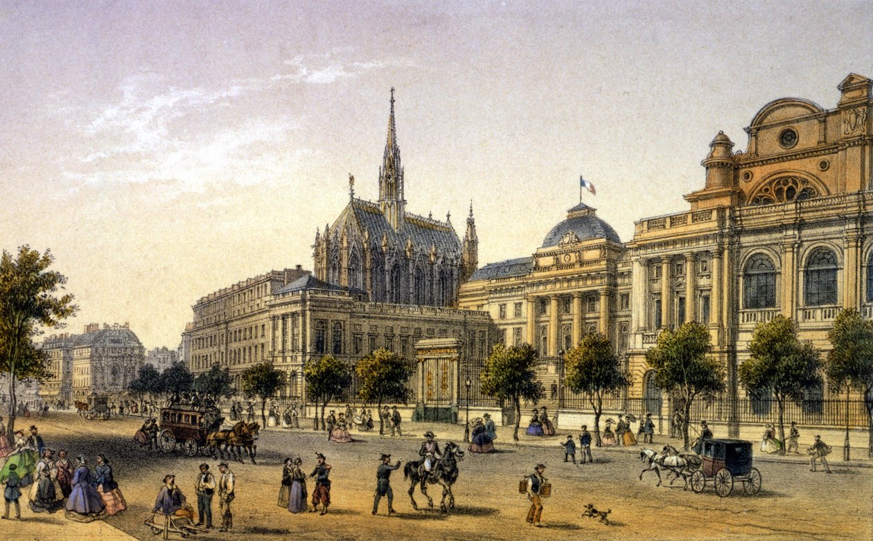 Paris: vue du Palais de Justice, gravura da 1ª metade do século XIX. de Unknown artist