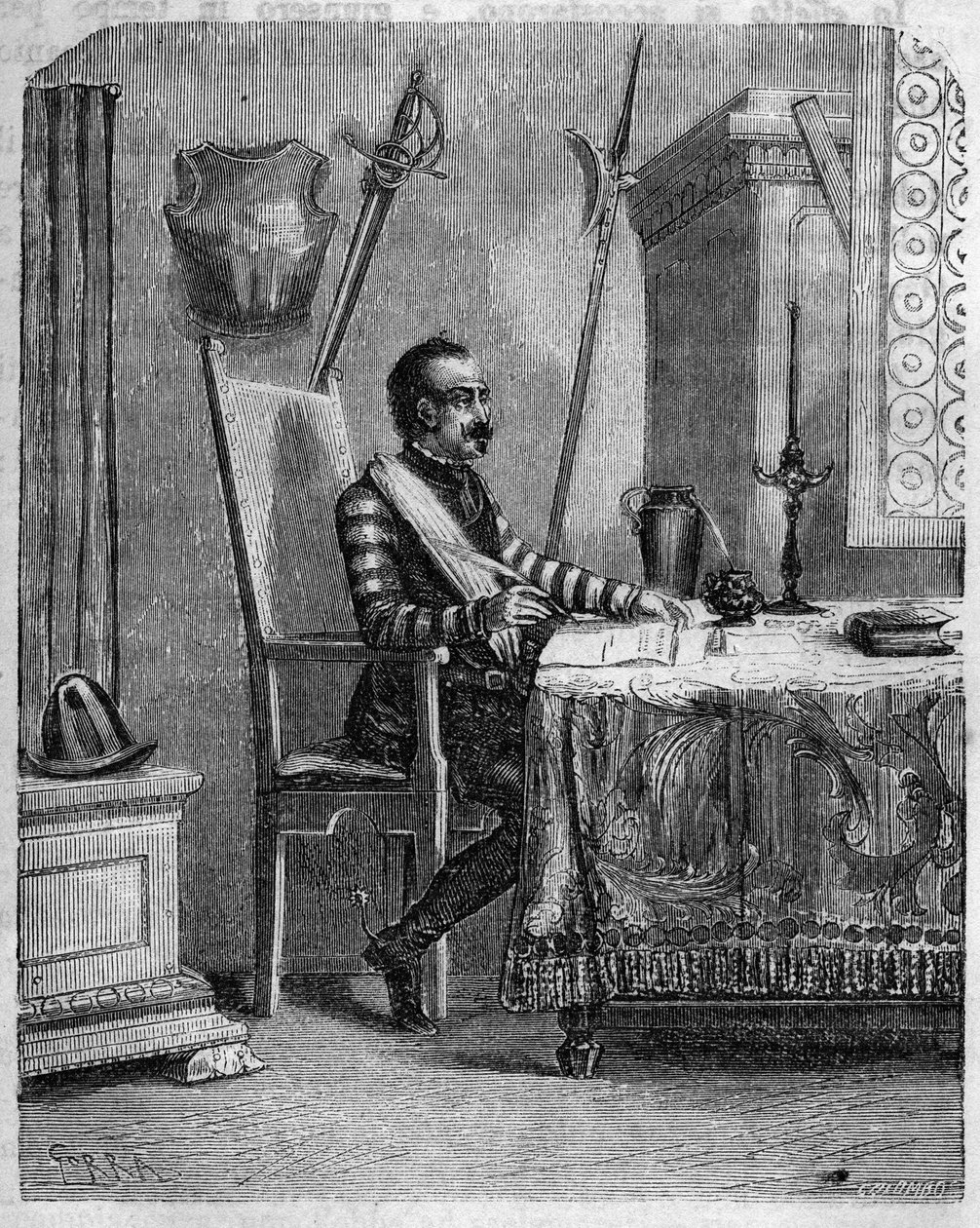 Pascal Paoli (1725-1807), patriota corsa em seu estúdio. In "Pasquale Paoli ossia la rotta di Pontenuovo" de F.D. Guerrazzi. 1872. de Unknown artist
