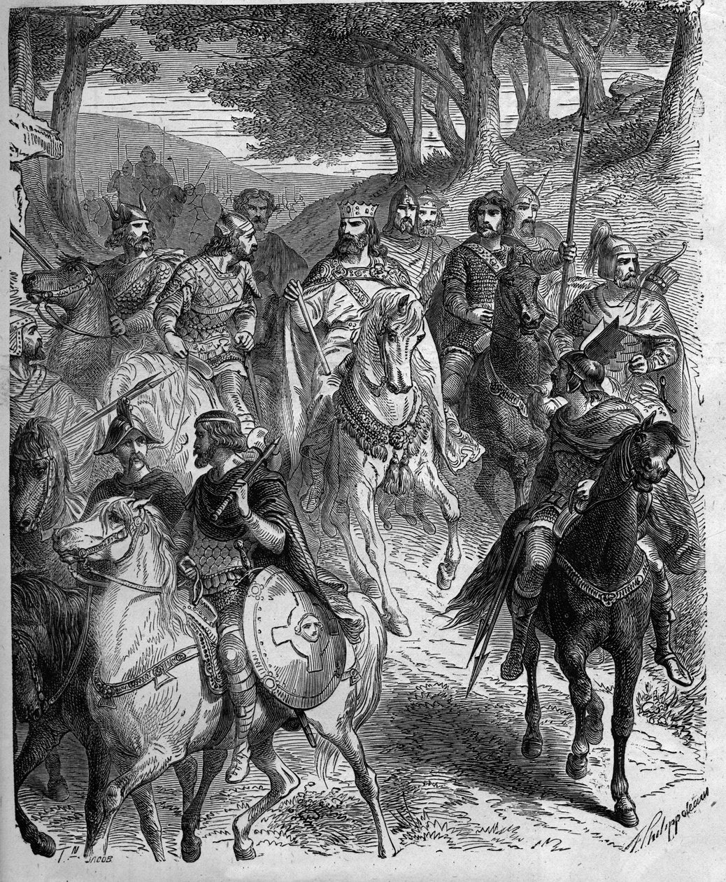 Passagem dos Alpes por Carlos Magno (747-814), Rei dos Francos. Carlos Magno submete os Lombardos. Gravura em "Histoire De France En Cent Paintings de Paul Lehugeur "1891. de Unknown artist