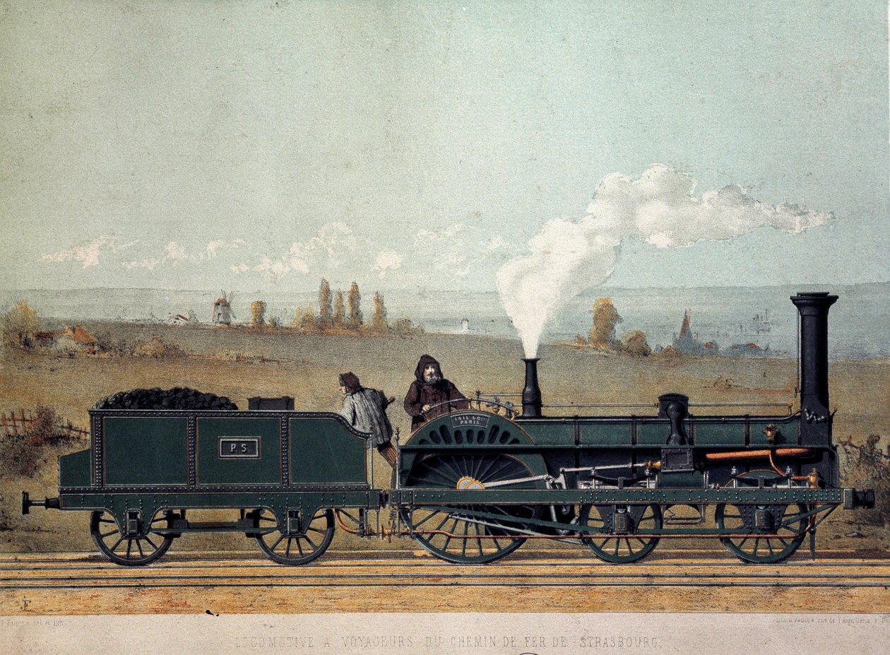 Locomotiva de passageiros e vagão de carvão da Estrasburgo (sistema Crampton) de Unknown artist