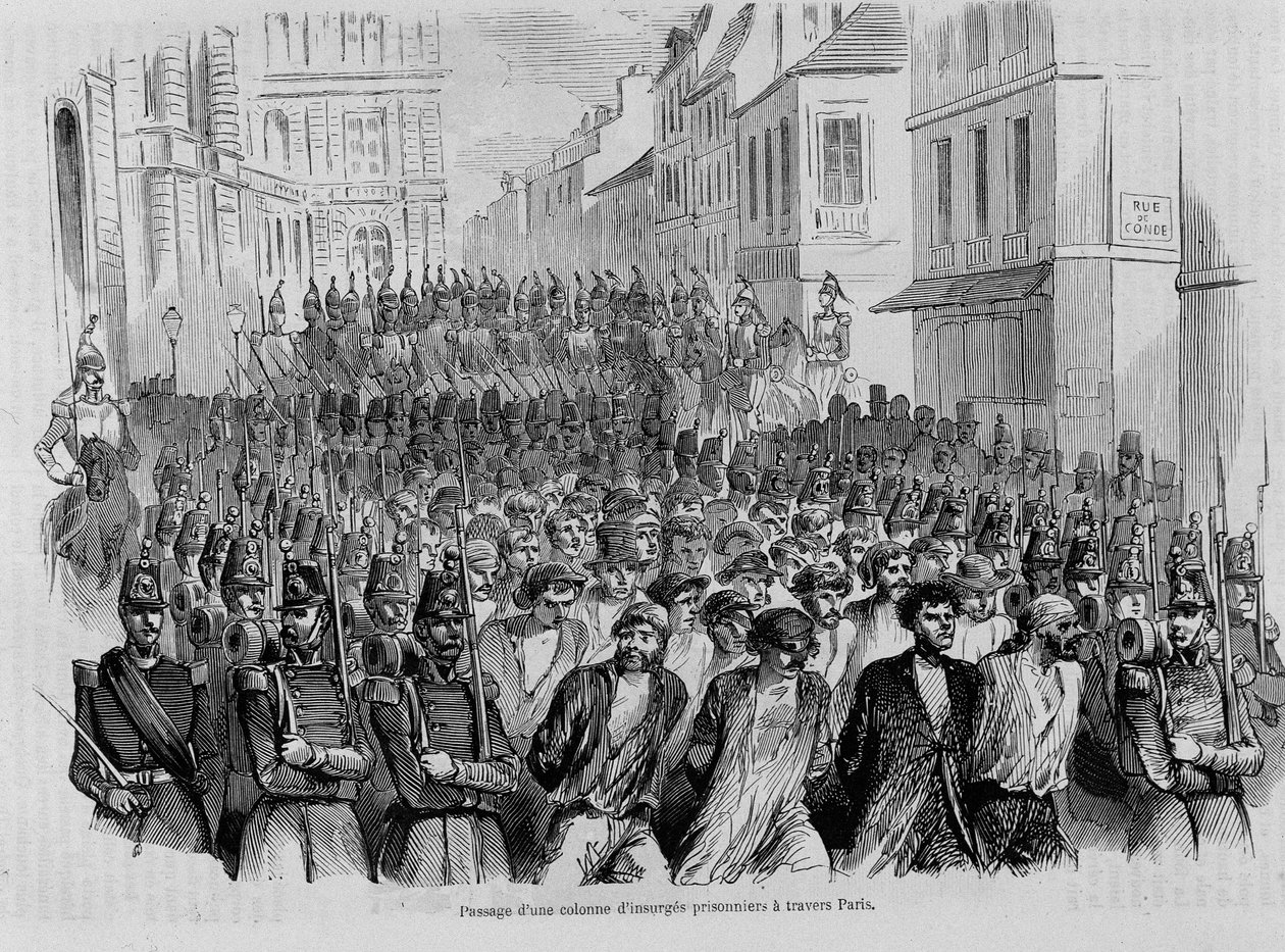 A passagem de uma coluna de prisioneiros assegura a passagem por Paris, revolução de 1848 de Unknown artist