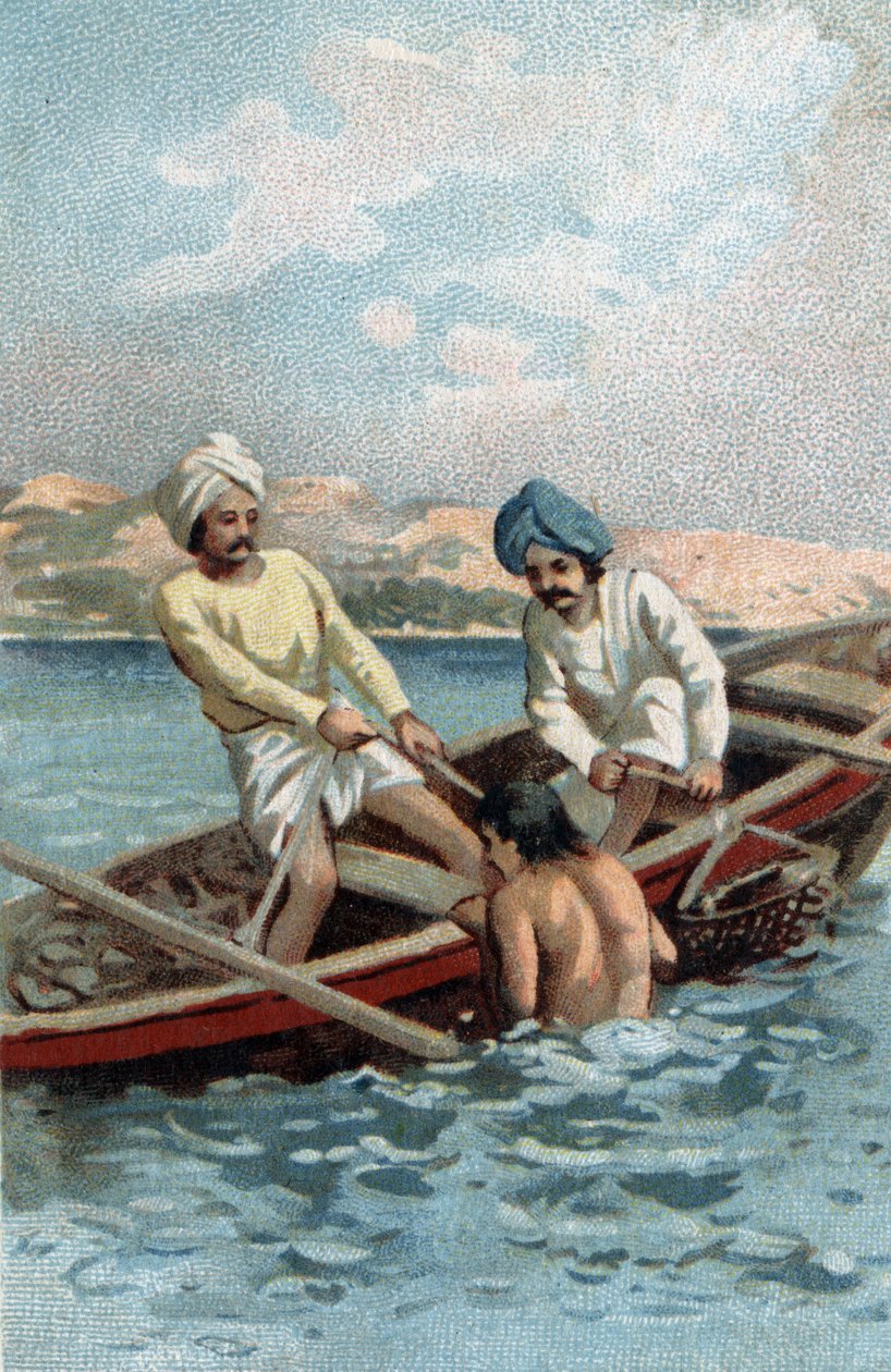 Pecheurs de ostras de pérolas no Ceilão. Cromolitografia do final do século XIX. de Unknown artist
