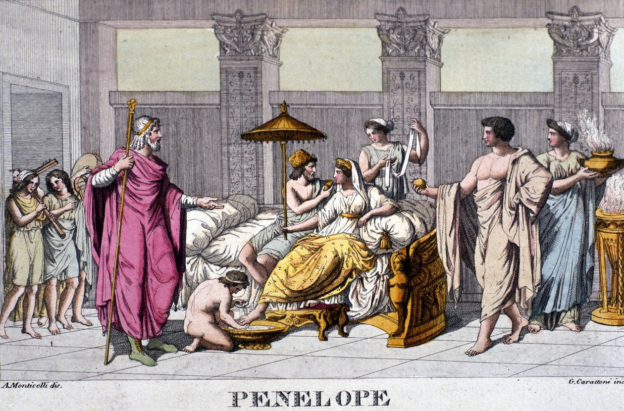 Penélope no seu palácio. Gravura do século XIX. de Unknown artist