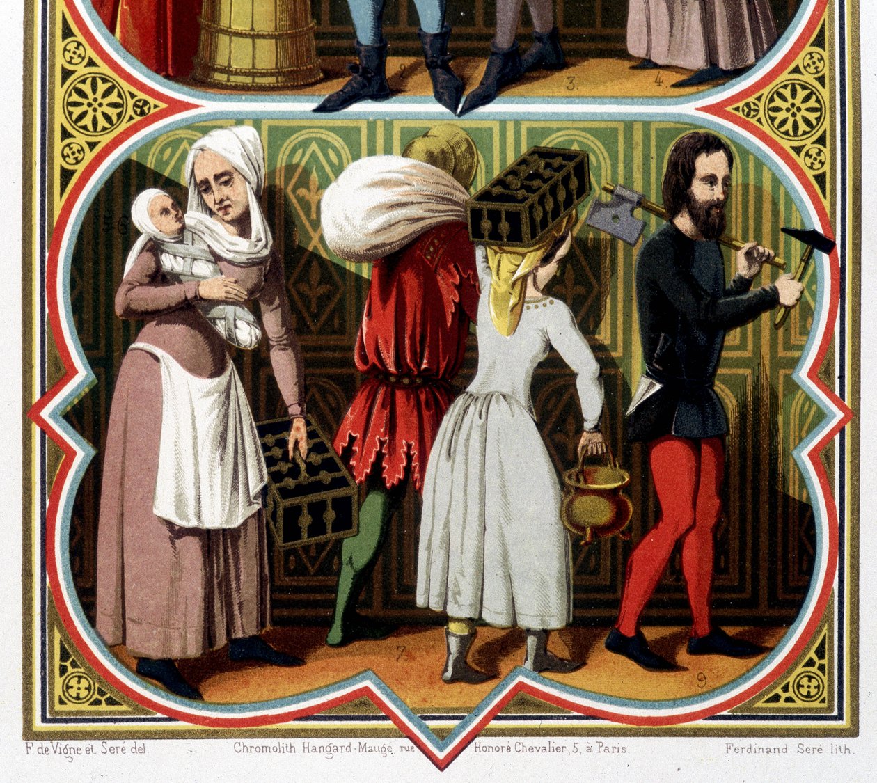 Gente da Idade Média - em "As artes sumptuárias, história do figurino e do mobiliário". de Unknown artist