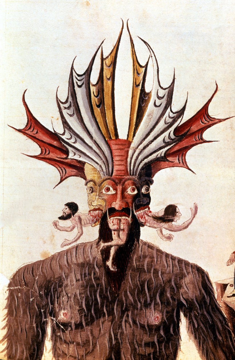 Desempenho de Lúcifer (diabo) na "Divina Commedia" de Dante. Manuscrito do século XIV. Biblioteca Trivulziana, Milão. de Unknown artist