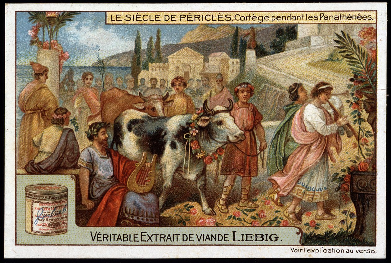 Século Pericles (495-429 a.C.): cortejo durante o panathenees - Cromolitografia de Liebig de Unknown artist