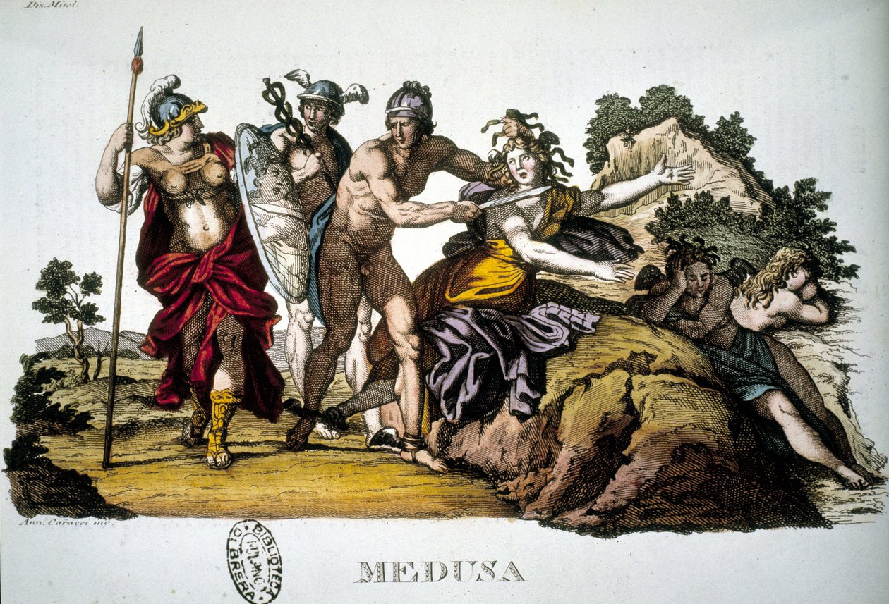 Perseu e a Medusa, uma das três Gorgones - em Dizionario mitologico de Unknown artist