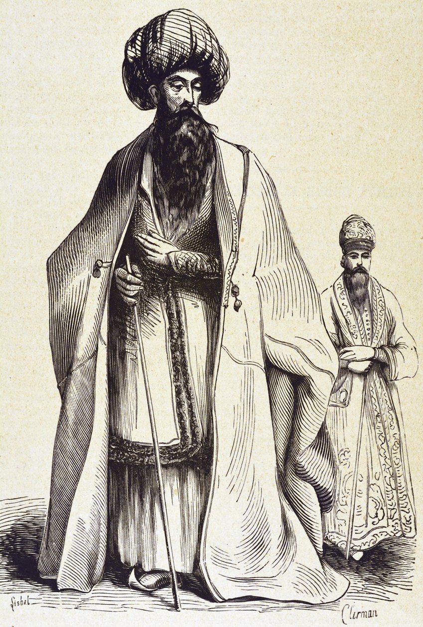 Pérsia (c19th). Mollach e emcee. Gravura. Coleção particular de Unknown artist