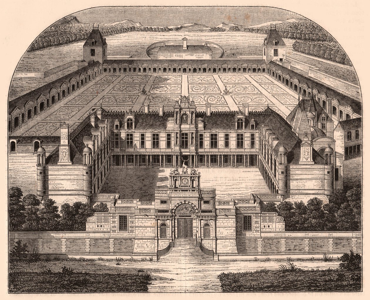 Vista em perspectiva do Chateau dAnet (Eure-et-Loir, França), era renascentista de Unknown