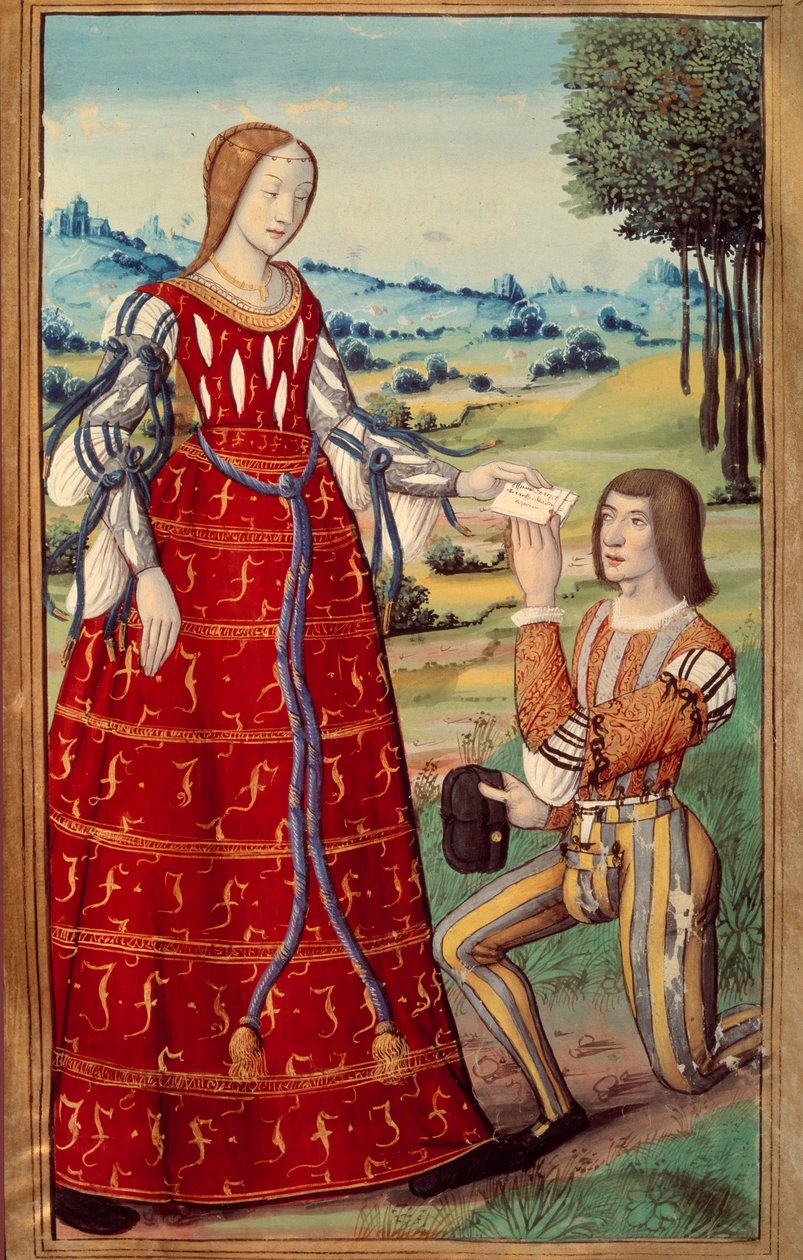 Phedre tende uma carta a um mensageiro miniatura de uma tradução de "L