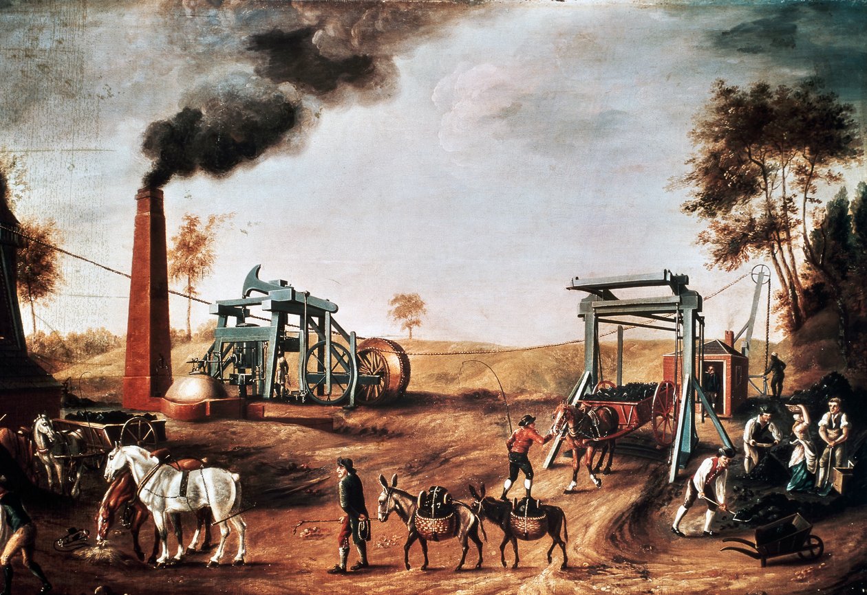 Pit head, ca 1800, pintura de um artista desconhecido, óleo sobre tela, 95 x153 cm, Reino Unido de Unknown artist